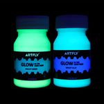 ARTFLY Glow in The Dark Paint, Glow Paint Set of Green and Blue Colors (60ml/2oz, each), Acrylic Glow in The Dark Paint for Art Painting, DIY projects, Rich Pigments for Adults, Artists, and Students