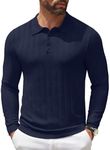 COOFANDY Men's Knit Sweater Polo Shirts Long Sleeve Casual Golf Tshirts Dress Collar Polo Shirt Fashion Textured Polo Navy Blue