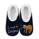 Women's Animal Series Sloth Slipper Socks Super Soft Fleece-lined Cozy Plush Non-slip Coffee House Slippers with Grippers (Navy, L, large)