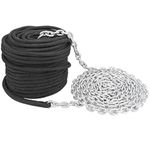 NovelBee 3/8 Inch x 50 Feet Double Braid Nylon Rope with 1/4 Inch x 15 Feet Galvanized Chain for Boat Anchor Rope and Dock Line (Black)