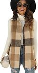 Tanming Women's Plaid Vest Brushed Flannel Sleeveless Shacket Shirt Jacket with Pockets(Brown-L)