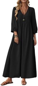 Celmia Cotton Dress for Women Summer Boho Puff Sleeve Linen Maxi Dress Black Small