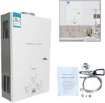 Gas Water Heater 16L LPG Portable Instant Propane Hot Water Heater Boiler Stainless Steel Tankless LED Display w/Shower Kit for Home Apartment Camping Outdoor Garden Use, White 32KW
