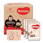 Huggies Baby Premium Soft Pants Sumo Monthly Pack, Large Size Diaper Pants, 156 Count