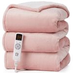 EHEYCIGA Heated Blanket Twin, Electric Blanket Heating Blanket with 9 Heating Levels & 10 Hours Auto Off, Soft Cozy Sherpa Portable Washable Blanket with Fast Heating Pink, 62 x 84 Inches