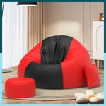 ComfyBean Bag with Beans Filled 4XL Bean Bag Sofa with Free Cushion and Footrest - Official : ColorFlex Lounge Combo (Matching Color : Regular, Black Red)