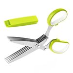 BangShou Herb Cutter Scissors,Multi-Blades Herbal Chopper Scissors, Stainless Steel with Cleaning Comb and Protective Cover for Kitchen,Vegetable&Paper