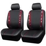 CAR PASS Leather Diamond Bling Car Seat Covers 2 Front Interior Sets, Waterproof Universal Shining Glitter Crystal Sparkle Fit for 95% Automotive Truck SUV Cute Women Girl, Black Red Rhinestone