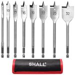 SHALL Spade Drill Bits Set Wood 8PC, 1/4 Inch Quick Change Hex Shank, Ø 6-32 mm,Flat Wood Drill Bit, with Storage Pouch