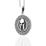 Greek Warrior Pendant Necklace/Spartan Helmet/Greek Key/Personalised/Mens Gift, Solid 925 Sterling Silver, Quality -KIMNKIM M3-1,2