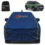 AUTOMOZEXO Hyundai Creta 2024 Car Cover for All Weather Protection with Mirror & Antena Pocket Inner Cotton Layer Triple Stitched Waterproof Cover Adjustable Belt Bottom Elastic to Secure Fit (Blue)