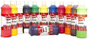 Scola Artmix Ready Mixed Water Based Tempera Paint, 12 Assorted Bright Colours, 600ml Bottles, Safe Non-Toxic Poster Paints, Washable, Craft Projects, Sponge Painting, Finger Painting for Children