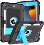 BMOUO iPad 8th Generation Case,iPad 7th Generation Case,iPad 10.2 Case, Built-in Screen Protector, Heavy Duty Rugged Full-Body Drop Protection Kickstand Cover Case for New iPad 10.2-Inch 2020/2019, Black and Blue