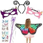 FRIUSATE 7 PCS Kids Butterfly Wings Costume Set, Girls Fancy Butterfly Dress-Up Set with Mask Headband Butterfly Tattoo Stickers for Kids Girls Halloween Party Cosplay Party Supplies