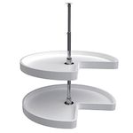 Rev-A-Shelf 28" Kidney Shaped Dual Tier Lazy Susan Shelf Organizer for Corner Base Kitchen Cabinets, Plastic Home Storage, White, 6472-28-11-52