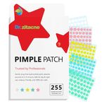 Dr. Zitacne Star Hydrocolloid Patches for Face – 255 ct., 5 Mixed Colours & 5 Sizes (8/10/12/14/16 mm) – Cute Spot Stickers, Fluid-Absorbing Blemish Patches for Precise Fit, Individually Wrapped