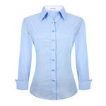 ALEX VANDO Womens Dress Shirts Regular Fit Long Sleeve Stretch Work Shirt,Blue,M