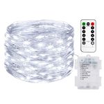 10M/33FT Fairy Lights Battery Operated with Remote, 100LED String Lights Battery Powered Outdoor Indoor IP65 Waterproof, 8 Modes Copper Wire Twinkle Lights for Bedroom Christmas Decor-Cool White