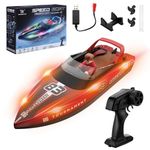 Snorthy Remote Control Boat with LED Light RC Boat for Kids Adults 2.4GHz High Speed 15km/h Racing Boats for Pools and Lakes 1200mAh Rechargeable Low Battery Alarm Pool Toys for Boys Girls (Red)