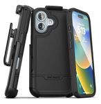 Encased Rebel-Armor for iPhone 16 Plus Case with Belt Clip, (Compatible with MagSafe) Rugged Magnetic Cover with Phone Holster (Black)