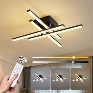 ORANOOR Modern LED Ceiling Light with Remote, Dimmable LED Ceiling Lights for Bedroom Living Dining Room Kitchen, 24in Black Flush Mount Ceiling Light LED Chandelier Ceiling Lamp (4-Light, 2000lm)