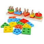 BAJOTAL Montessori Toys for 1 2 3 4 5 Years Old Toddlers, Wooden Educational Preschool Toddler Toys, Boys Girls Stacking & Sorting Toys, Shape Color Recognition Block Puzzle for Kids Baby Gift