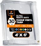 4' x 6' Clear Vinyl Tarp - 30 Mil Super Heavy Duty Transparent Waterproof PVC Tarpaulin with Brass Grommets - for Patio Enclosure, Temporary Wall, Camping, Tent Cover, Canopy - by Xpose Safety