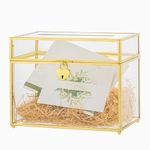 NCYP Wedding Card Box with Slot and Lock - 25 x 14.2 x 19.6 cm Gold Glass Envelope Box with Lid for Birthday Party Reception - Vintage Centerpiece Decoration (Glass Box Only)