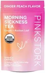 Pink Stork Organic Morning Sickness Pregnancy Tea - Hot or Iced Tea - Prenatal Heartburn, Indigestion, and Constipation Support - 1st Trimester Pregnancy Must Haves - Ginger Peach, 15 Sachets