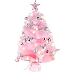 Mini Christmas Trees with Lights, Migaven 2ft/60cm Pink Tabletop Christmas Tree with Tree Topper Star Ornaments Led String Light for DIY Desktop Christmas Decorations