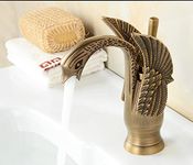 InArt Luxury Swan Shape Brass Sink Faucet Polished Bathroom Single Hole/Hot & Cold Wash Basin Mixer/Tap Antique Finish