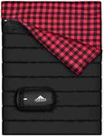 Mcota Cotton Flannel Double Sleeping Bag For Camping, Backpacking Or Hiking. Queen Size 2 Person Waterproof Sleeping Bag For Adults Or Teens. Truck, Tent, Or Sleeping Pad, Lightweight (Black/Red)