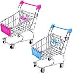 Mini Shopping Trolley, Yeelua 2 Pcs Mini Trolley, Miniature Shopping Cart Trolley Desk Tidy Storage for Kids, Make Up Holder Rack Storage Stainless Metal Racking for Decoration (Random Colour)