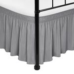 Biscaynebay Wrap Around Bed Skirts with Split Corners for Full Beds 15" Drop, Silver Grey Adjustable Elastic Dust Ruffles Easy Fit Wrinkle Resistant Silky Luxurious Fabric Machine Washable