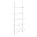 Monarch Specialties I 3687 Bookshelf, Bookcase, Etagere, Ladder, 5 Tier, 72" H, Office, Bedroom, Metal, Laminate, White, Contemporary, Modern