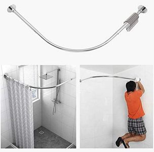 Tanxih Corner Shower Curtain Rod Adjustable 304 Stainless Steel Stretchable L Shaped Rack Drill Free Install for Bathroom, Bathtub, Clothing Store, Private Space (35.5"-51.2" x 35.5"-51.2")