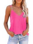 RANPHEE Womens Summer Tank Tops 2024 Hot Pink Cute V Neck Sleeveless Tops Loose Fit Fashion Trendy Clothing Basic Camisoles Casual Shirts Outfits Blouses S