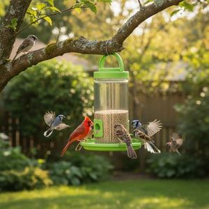 TrustBasket 2-Way Bird Feeder | Transparent Plastic Hanging & Standing Feeder | 21x15x9 cm | Auto Seed Dispensing Tray | Garden Balcony & Outdoor Wildlife Accessory