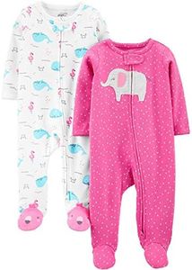 Simple Joys by Carter's Baby Girls' Cotton Sleep and Play, Pack of 2, Pink Elephant/White Sea Life, 3-6 Months
