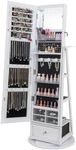Happygrill 360° Swivel Jewelry Armoire with Full-Length Mirror, Lockable Jewelry Organizer W/ 6 LEDs, Rear Storage Shelves, Bottom Drawer & Hairdryer Holder Standing Jewelry Cabinet (White)