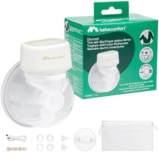 Bebeconfort Discreet Tire Lait Electrique Main Libre, Tire-Lait Nomade, Expression Silencieuse (51 db), 3 Modes d'Expression, 15 Réglages d'Intensité, Batterie Longue Durée, Grand Réservoir de 210ml