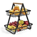 HOME CUBE 2-Tier Countertop Fruit Basket Fruit Bowl Bread Basket Vegetable Holder for Kitchen Storage Rack (Black, Iron)