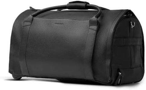 Wool & Oak - NOVA Large Duffle Bag with Wheels - Carry On Garment Duffle Bags for Travel, Overnight, & Hospital - Travel Bags for Women & Men with Shoe Compartment, Tech Pocket (Leather, Jet Black)