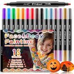 ThEast 15 Halloween Face Painting Kit, Dual Tip Temporary Tattoo Markers, Washable Face Body Paint Pens, Makeup Show Cosplay Party Fillers, DIY Crafts