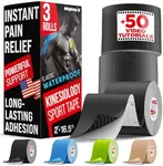 Waterproof Kinesiology Tape - [3 Rolls] - Kinetic Tape - Joints Support & Muscle Pain Relief - 16.4 ft Uncut Knee Tape + 50 Videos - Muscle Tape - Easy to Apply Shoulder Tape