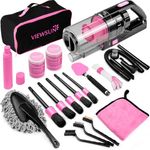 Viewsun 17pcs Car Cleaning Kit, Pink Car Interior Detailing Kit with High Power Handheld Vacuum, Detailing Brush Set, Windshield Cleaner, Cleaning Gel, Complete Car Cleaning Supplies for Women