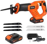 Yunirvana 20V Reciprocating Saws, Variable Speed 0-3000 SPM Cordless Reciprocating Saw, Tool-Free Blade Change, 3pcs 6" Wood Saw Blades & 2pcs 6" Metal Saw Blades, with 2.0Ah Batteries & Fast Charger