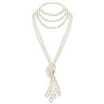 BABEYOND Gatsby Long Knot Pearl Necklace 1920s Imitation Pearls Necklace 49" and 59" Flapper Necklace (49” x 2+59''X1/White)