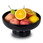 Magclay Ceramic Fruit Bowl with Draining Holes, 10" Large Fruit Basket with Multifunctional Removable Pedestal, Decorative Fruit Bowl for Table Countertop, Fruit and Vegetable Holder, Black