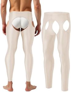 ZONBAILON Mens Compression Leggings Pants for Rave Party Bottoms Apricot M
